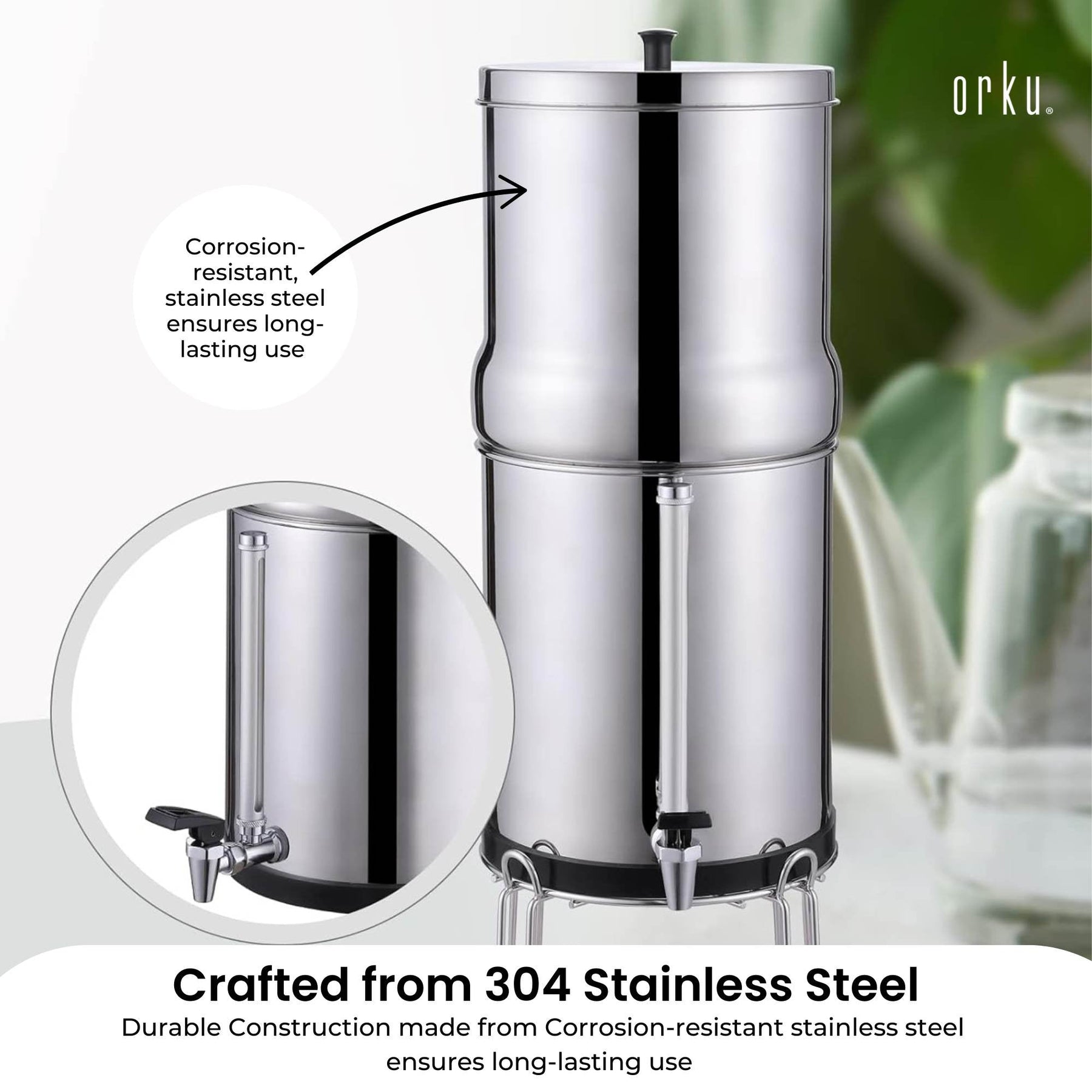 Orku 11L Gravity Benchtop Water Filter + Gauge-Stainless Steel Fluoride Removal - SuperSaverAU - view 3