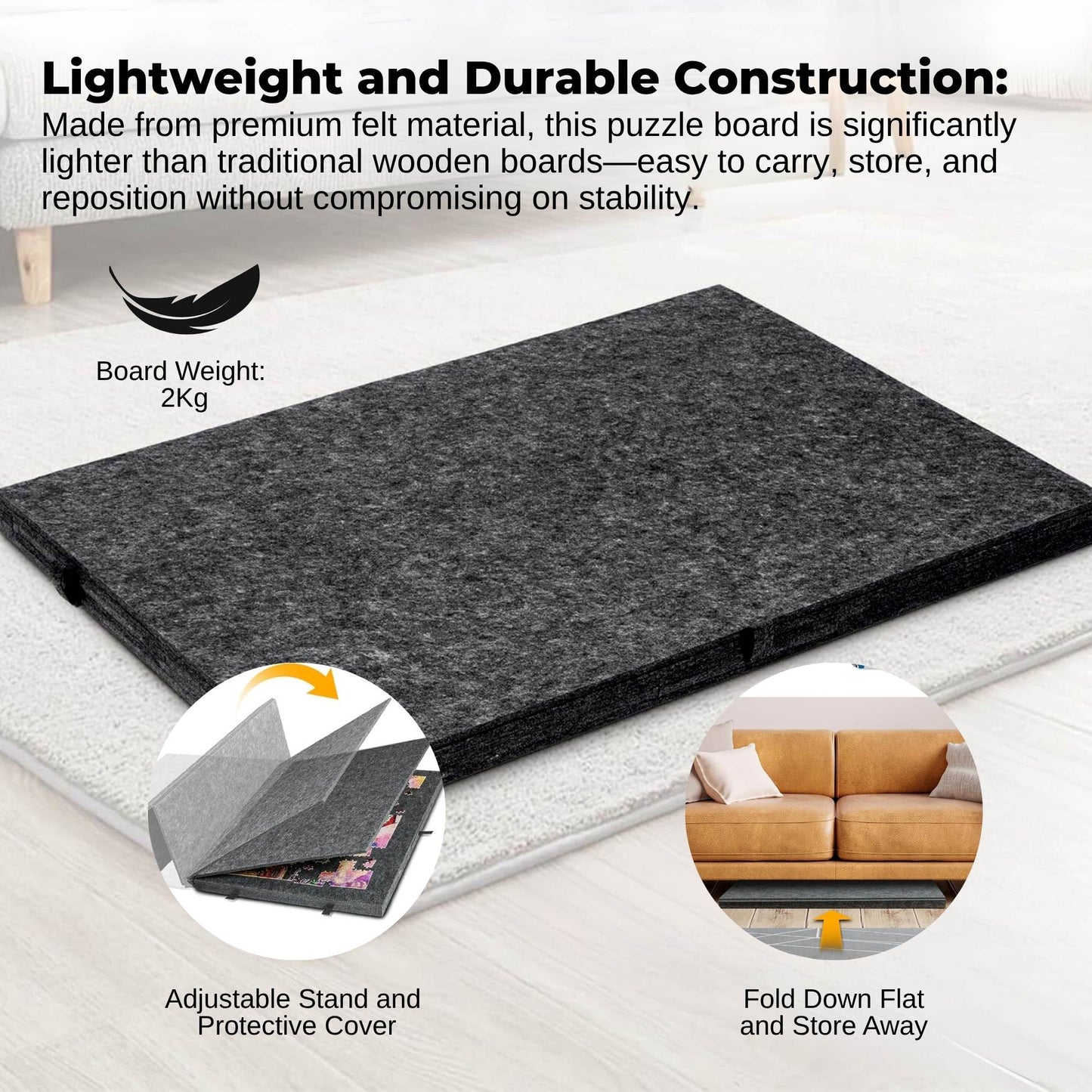 Premium Jigsaw Puzzle Board 1000pc with Stand, Cover & 6 Drawers - Folding Felt Grey