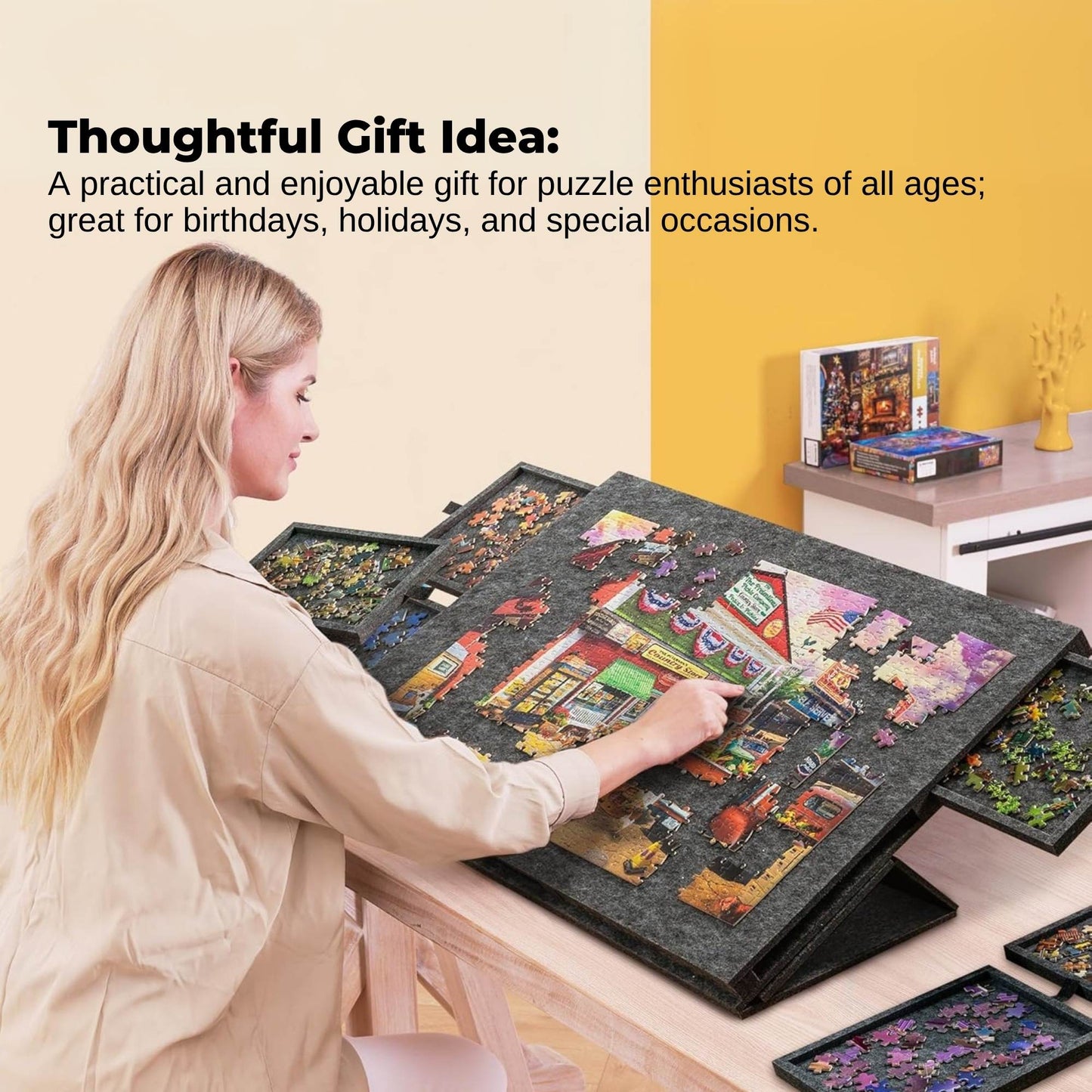 Premium Jigsaw Puzzle Board 1000pc with Stand, Cover & 6 Drawers - Folding Felt Grey