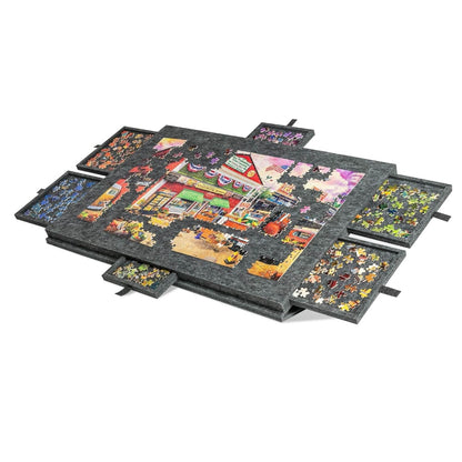 Premium Jigsaw Puzzle Board 1000pc with Stand, Cover & 6 Drawers - Folding Felt Grey