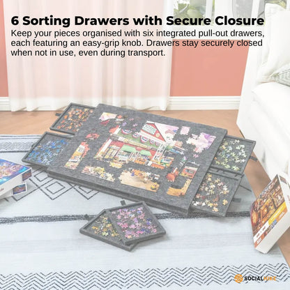 Premium Puzzle Board 1500pcs with Folding Stand & 6 Drawers - Grey