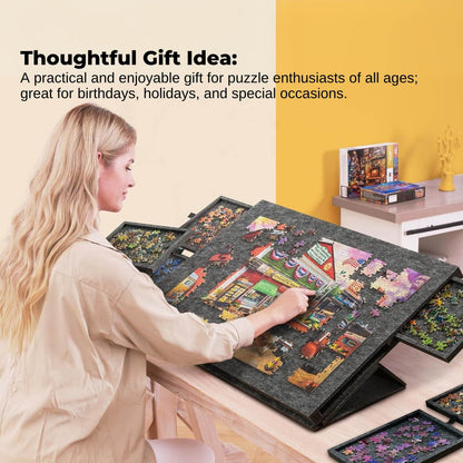 Premium Puzzle Board 1500pcs with Folding Stand & 6 Drawers - Grey