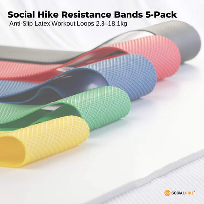 Social Hike 5-Pack Resistance Bands - Anti-Slip Latex Workout Loops