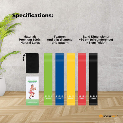 Social Hike 5-Pack Resistance Bands - Anti-Slip Latex Workout Loops