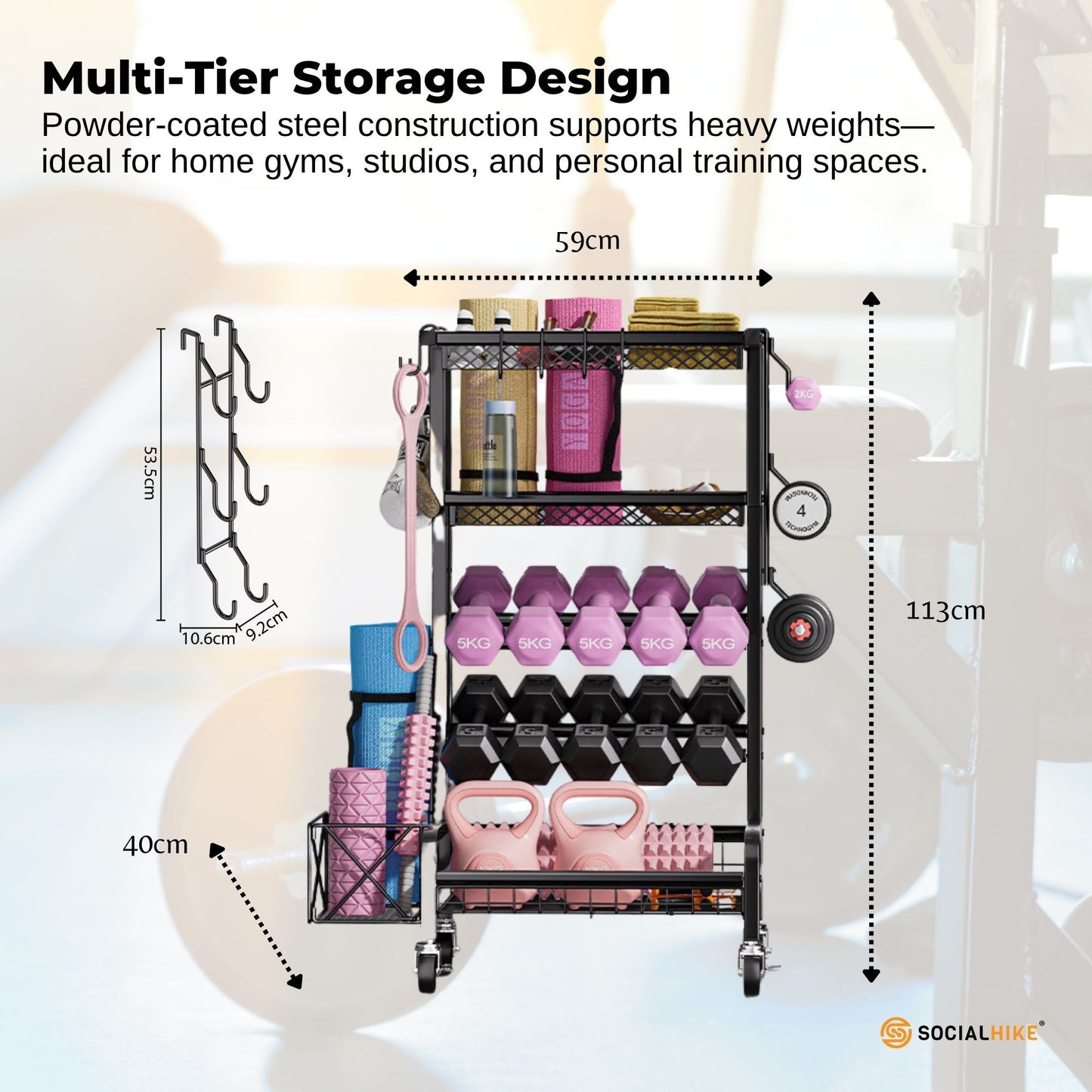 Social Hike Mobile Gym Storage Rack - Organiser for Weights & Accessories
