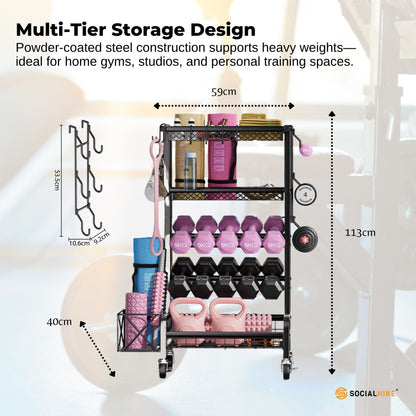 Social Hike Mobile Gym Storage Rack - Organiser for Weights & Accessories