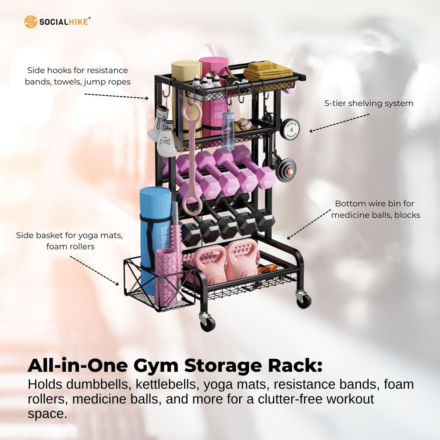 Social Hike Mobile Gym Storage Rack - Organiser for Weights & Accessories