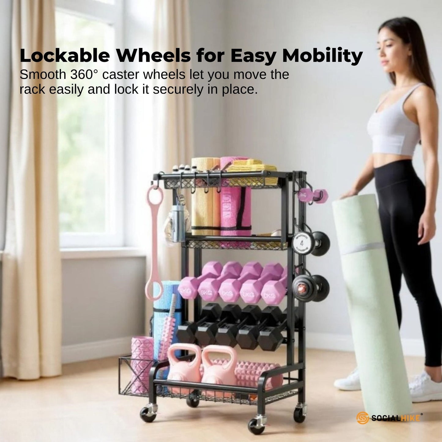 Social Hike Mobile Gym Storage Rack - Organiser for Weights & Accessories