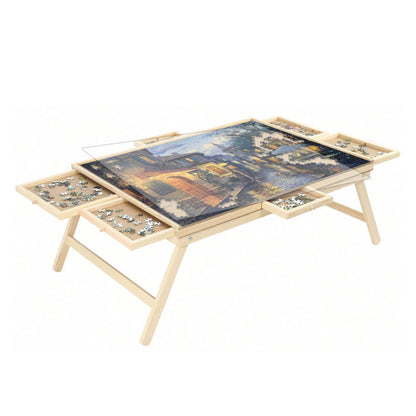 Social Hike Puzzle Board Table 1500 Piece with 6 Drawers, Cover & Folding Wooden Legs