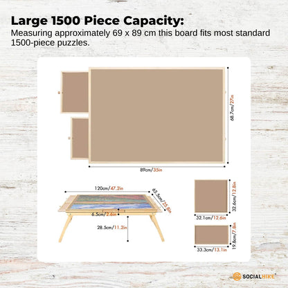 Social Hike Puzzle Board Table 1500 Piece with 6 Drawers, Cover & Folding Wooden Legs