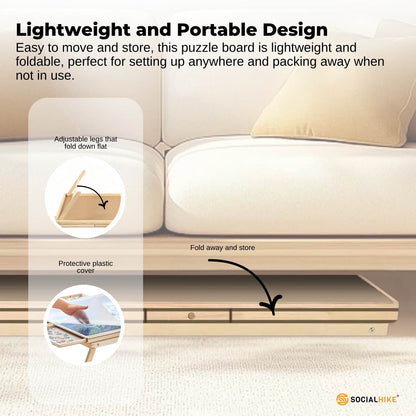 Social Hike Puzzle Board Table 1500 Piece with 6 Drawers, Cover & Folding Wooden Legs