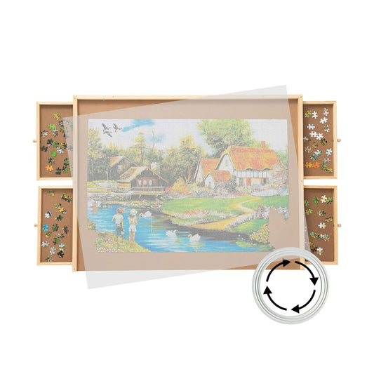 Social Hike Wooden Puzzle Board 1500pc with Rotating Table, 4 Drawers & Cover - Natural Wood