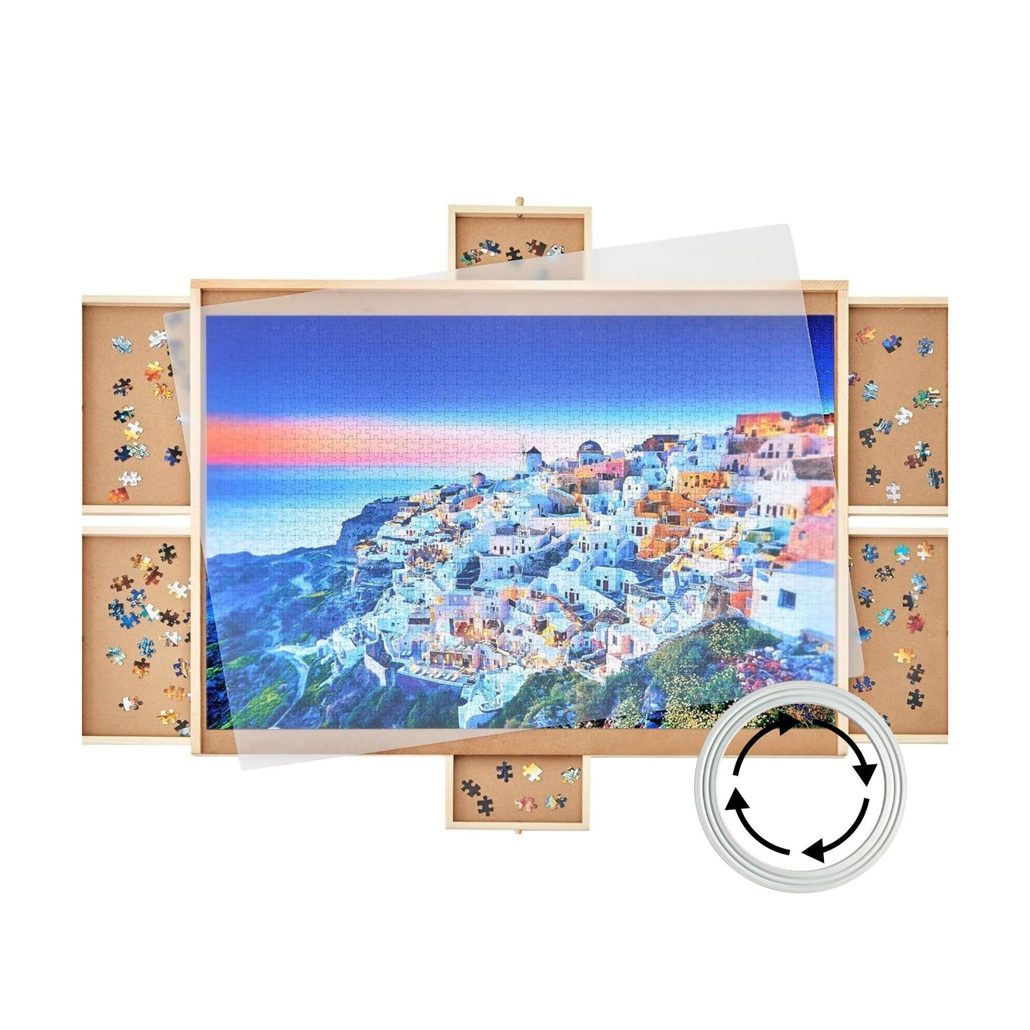 Social Hike Puzzle Board for 1500 Pieces with 6 Drawers & 360° Rotating Top - Natural Wood