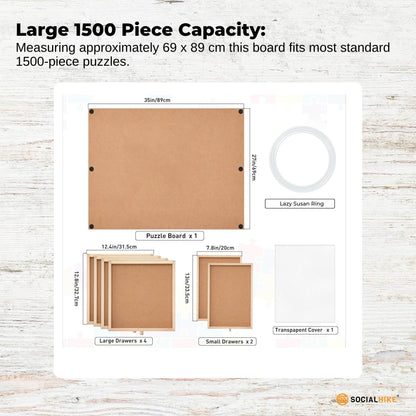 Social Hike Puzzle Board for 1500 Pieces with 6 Drawers & 360° Rotating Top - Natural Wood