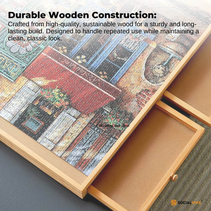 Social Hike Puzzle Board for 1500 Pieces with 6 Drawers & 360° Rotating Top - Natural Wood