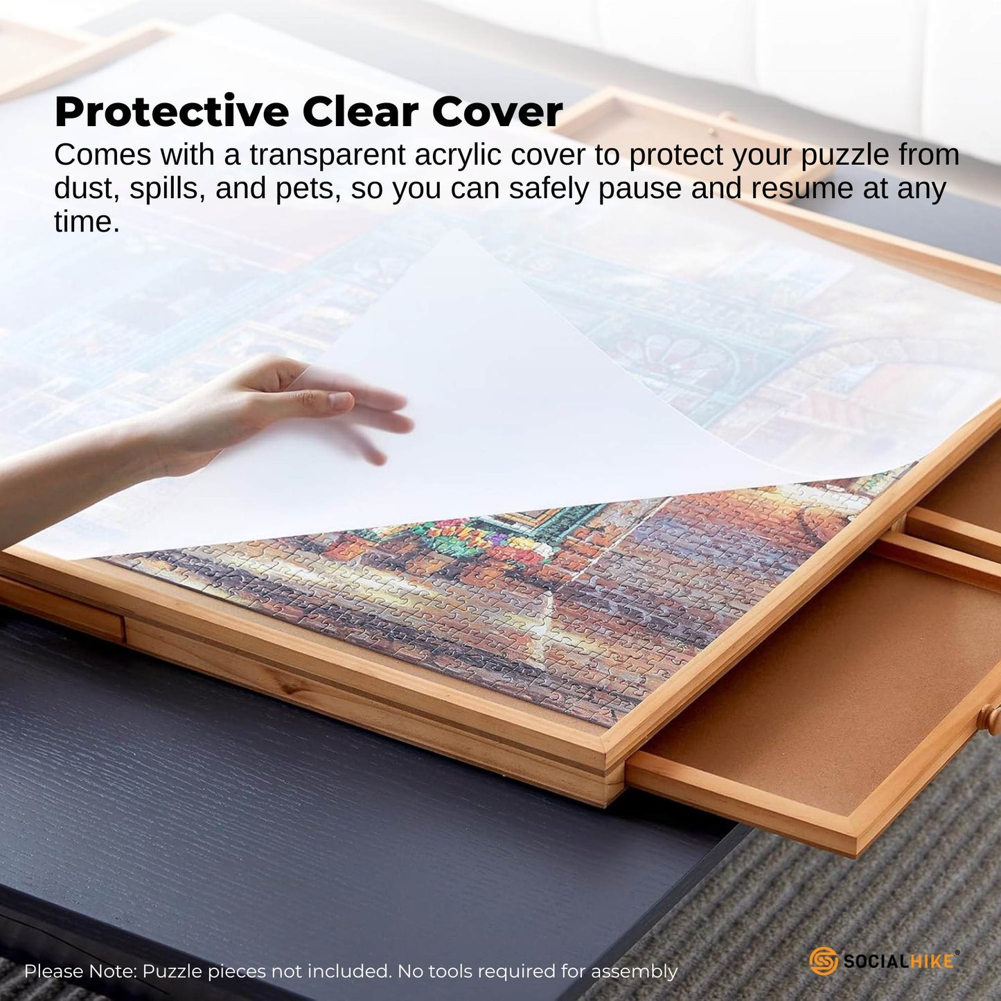 Social Hike Puzzle Board for 1500 Pieces with 6 Drawers & 360° Rotating Top - Natural Wood