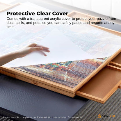 Social Hike Puzzle Board for 1500 Pieces with 6 Drawers & 360° Rotating Top - Natural Wood