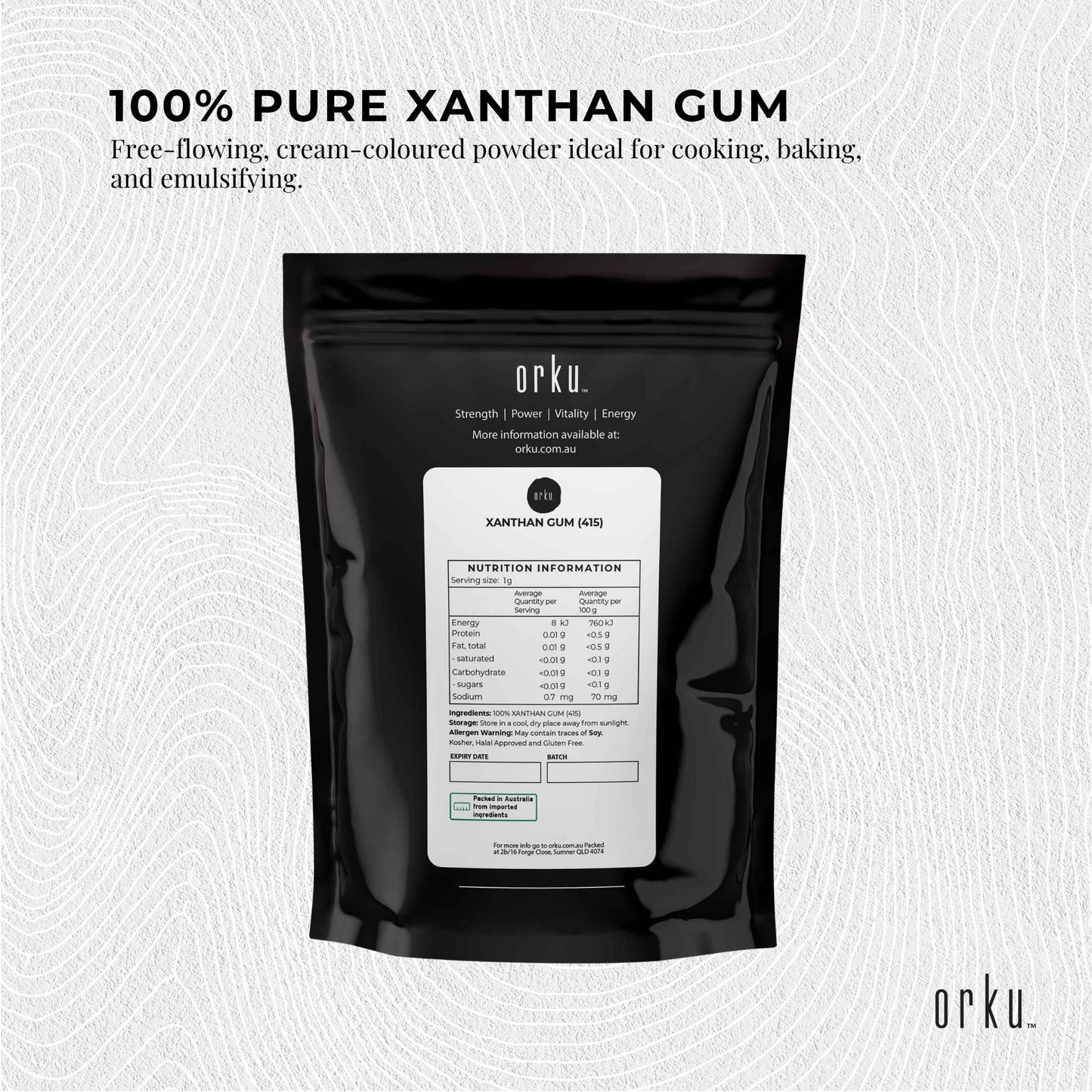 Orku 1Kg Xanthan Gum Thickener Pure Fine Powder 200 Mesh FCC E415 Food Additive