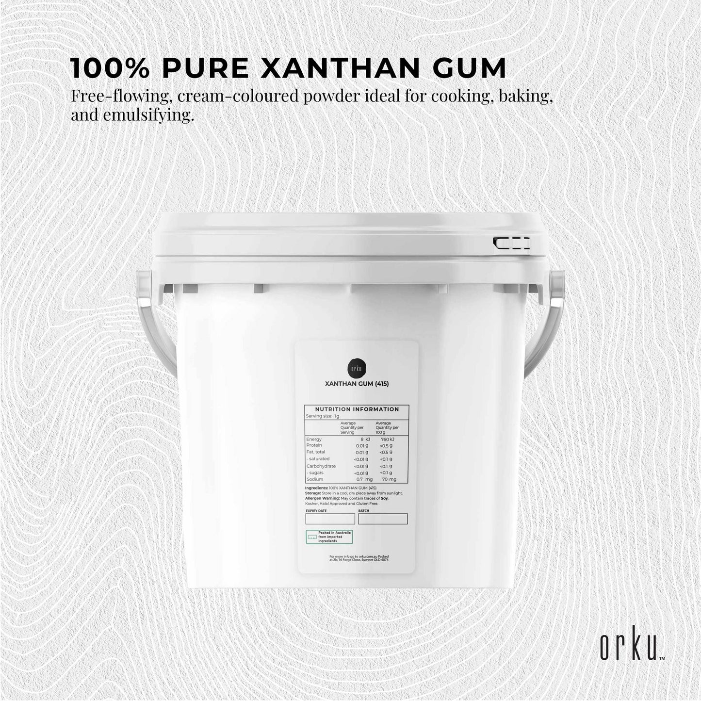 Orku 3Kg Xanthan Gum Thickener Pure Powder 200 Mesh FCC E415 Food Additive TUB