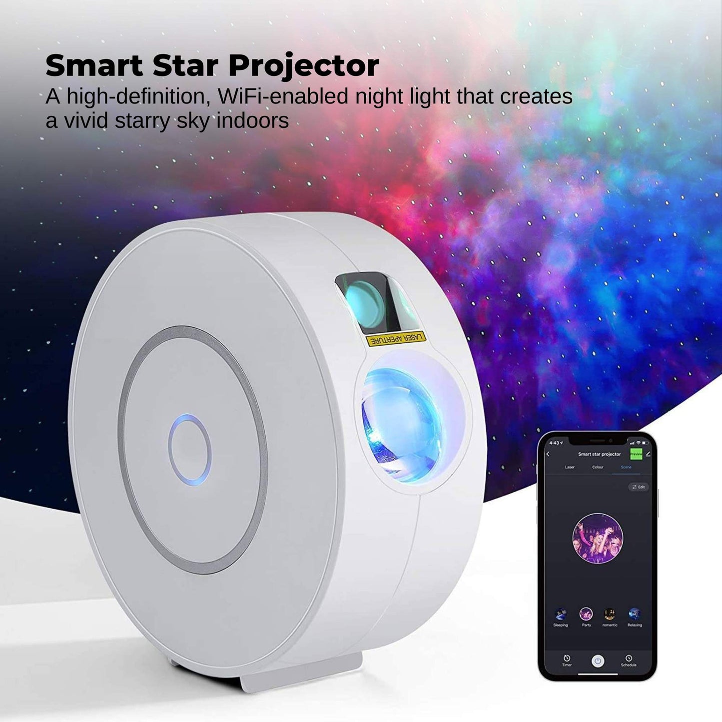 Social Hike Smart Galaxy Star Projector - WiFi LED Light with Voice Control