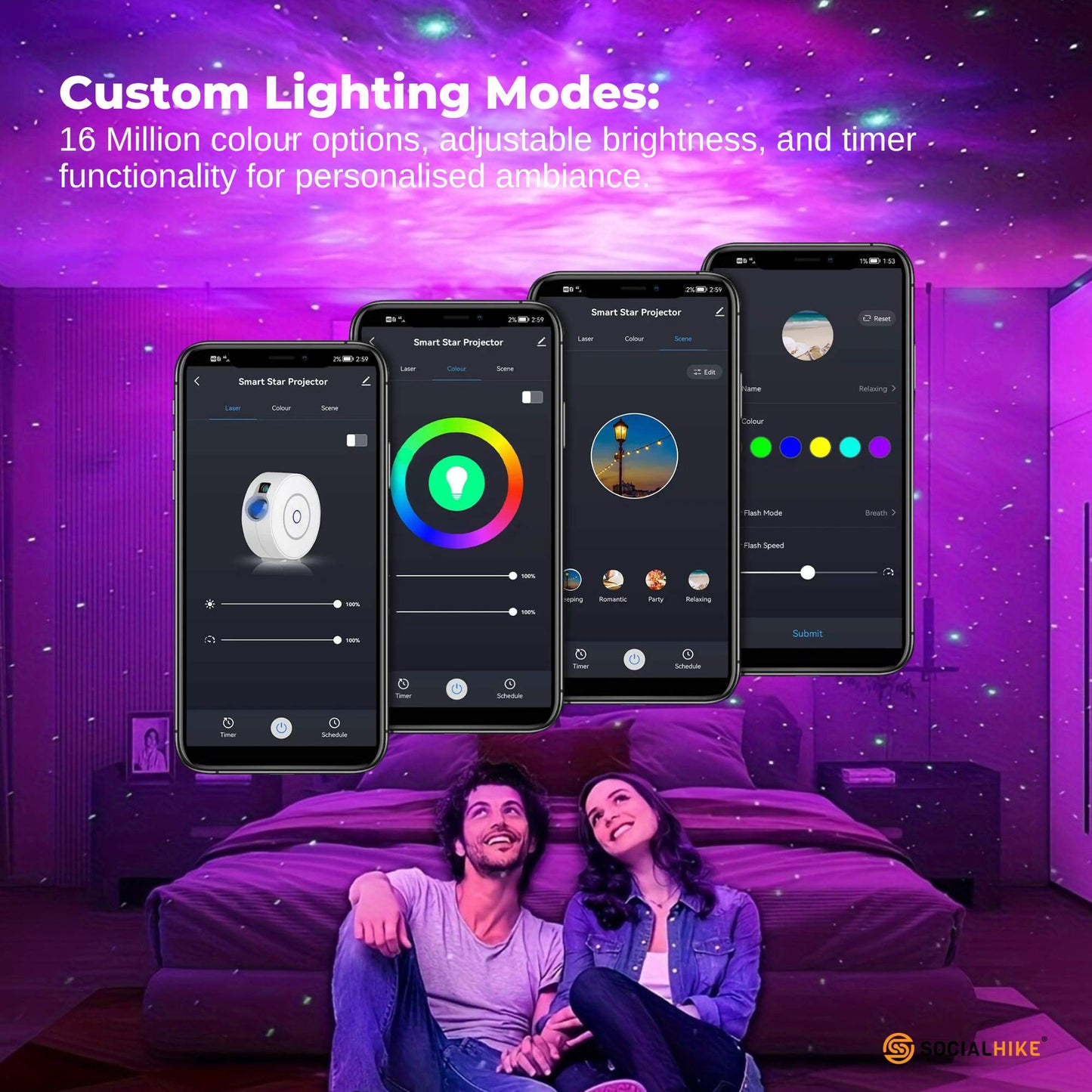 Social Hike Smart Galaxy Star Projector - WiFi LED Light with Voice Control