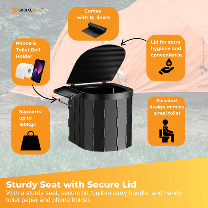 Social Hike Portable Folding Camping Toilet - Lightweight Compact Design