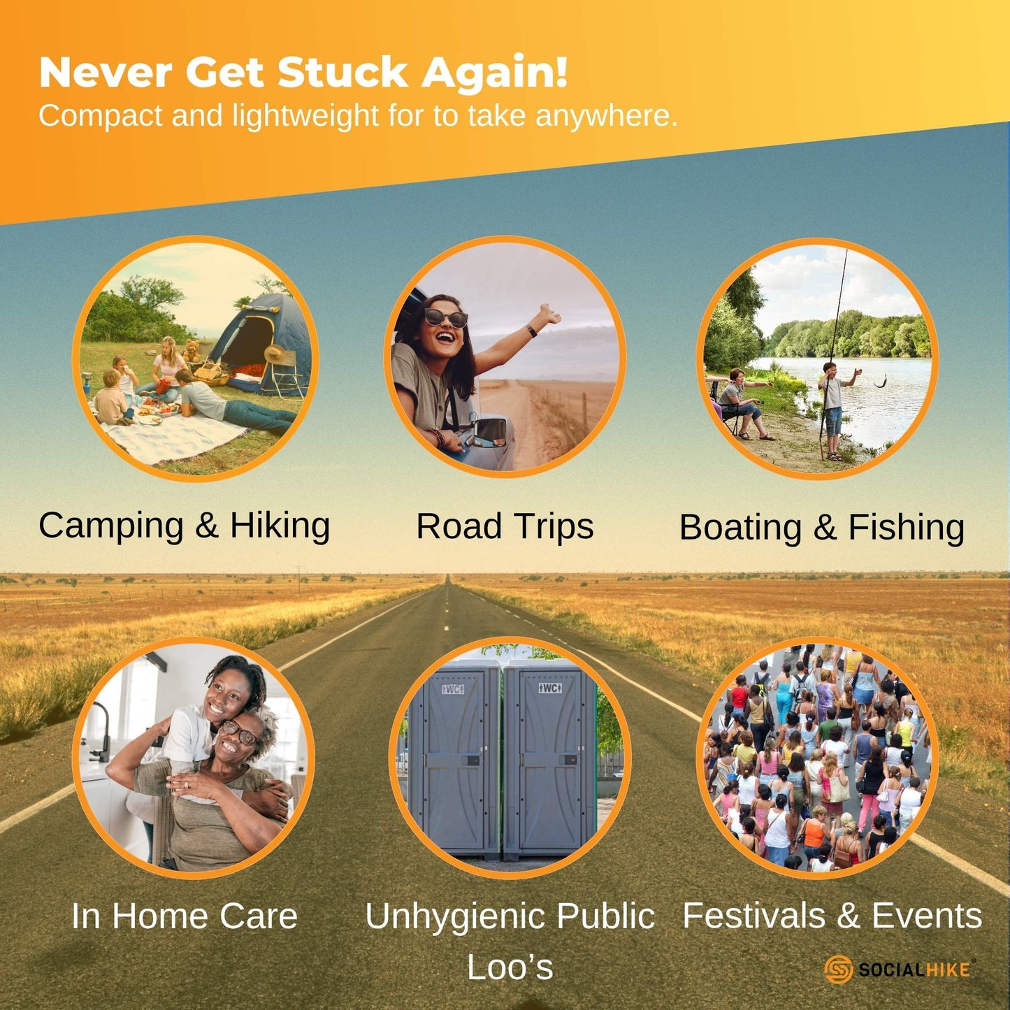 Social Hike Portable Folding Camping Toilet - Lightweight Compact Design