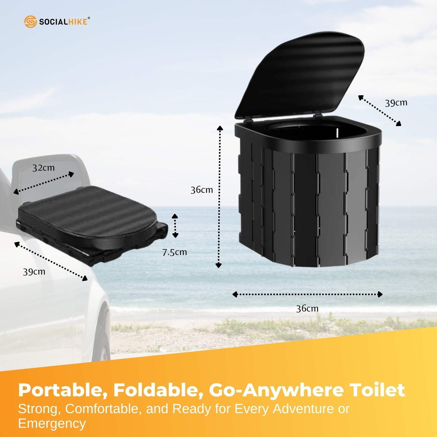Social Hike Portable Folding Camping Toilet - Lightweight Compact Design