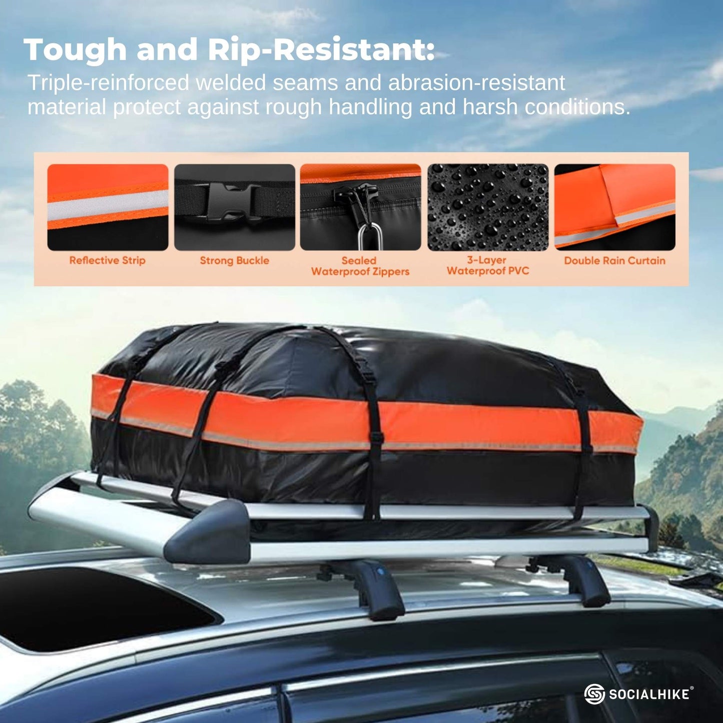 Social Hike 428L Waterproof Car Rooftop Storage Carrier Bag