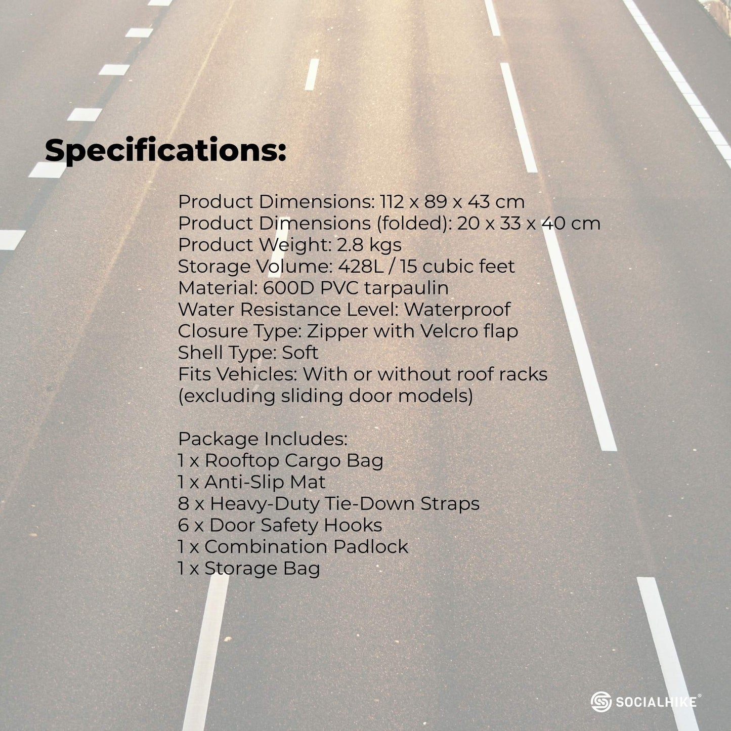 Social Hike 428L Waterproof Car Rooftop Storage Carrier Bag