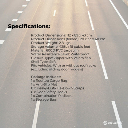 Social Hike 428L Waterproof Car Rooftop Storage Carrier Bag