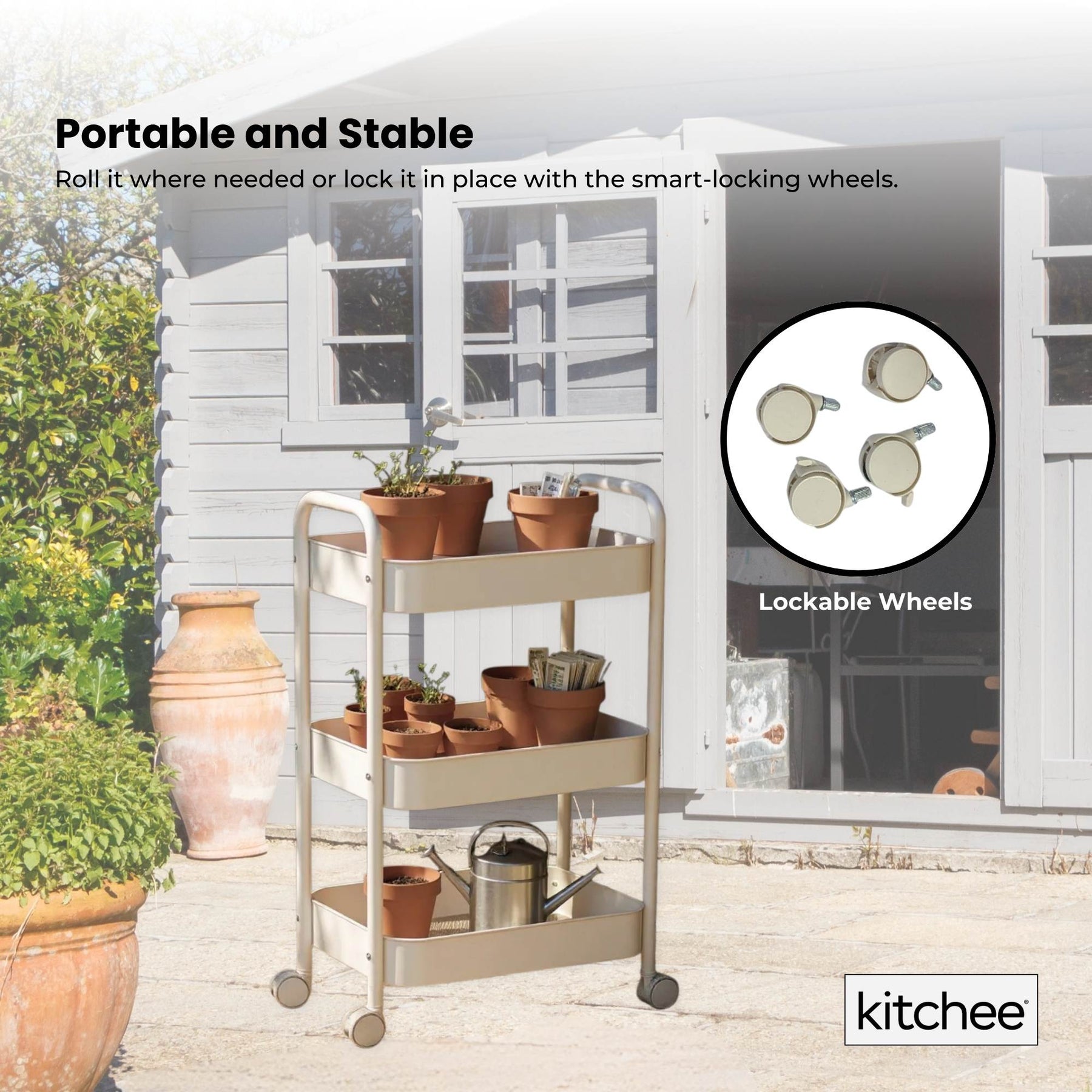 Kitchee 3-Tier Kitchen Storage Cart - Rolling Trolley with Wheels, White - SuperSaverAU - view 6