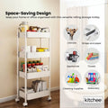 Kitchee 4-Tier Kitchen Storage Cart with Wheels - White Metal Trolley - SuperSaverAU - view 4