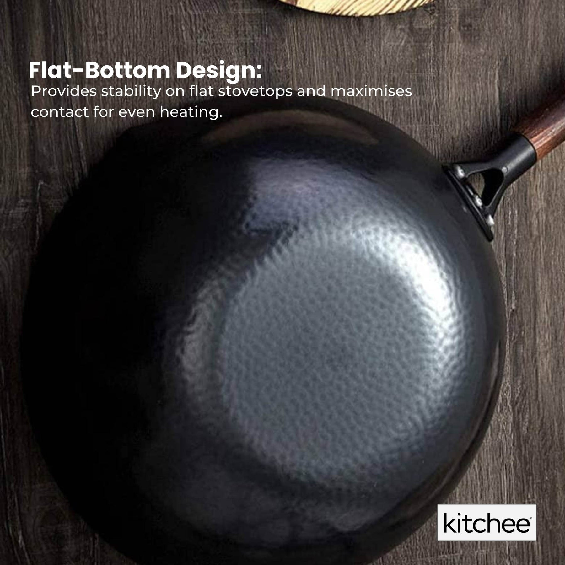 Kitchee Carbon Steel Wok Set – 32cm with Wood Lid & Spatula