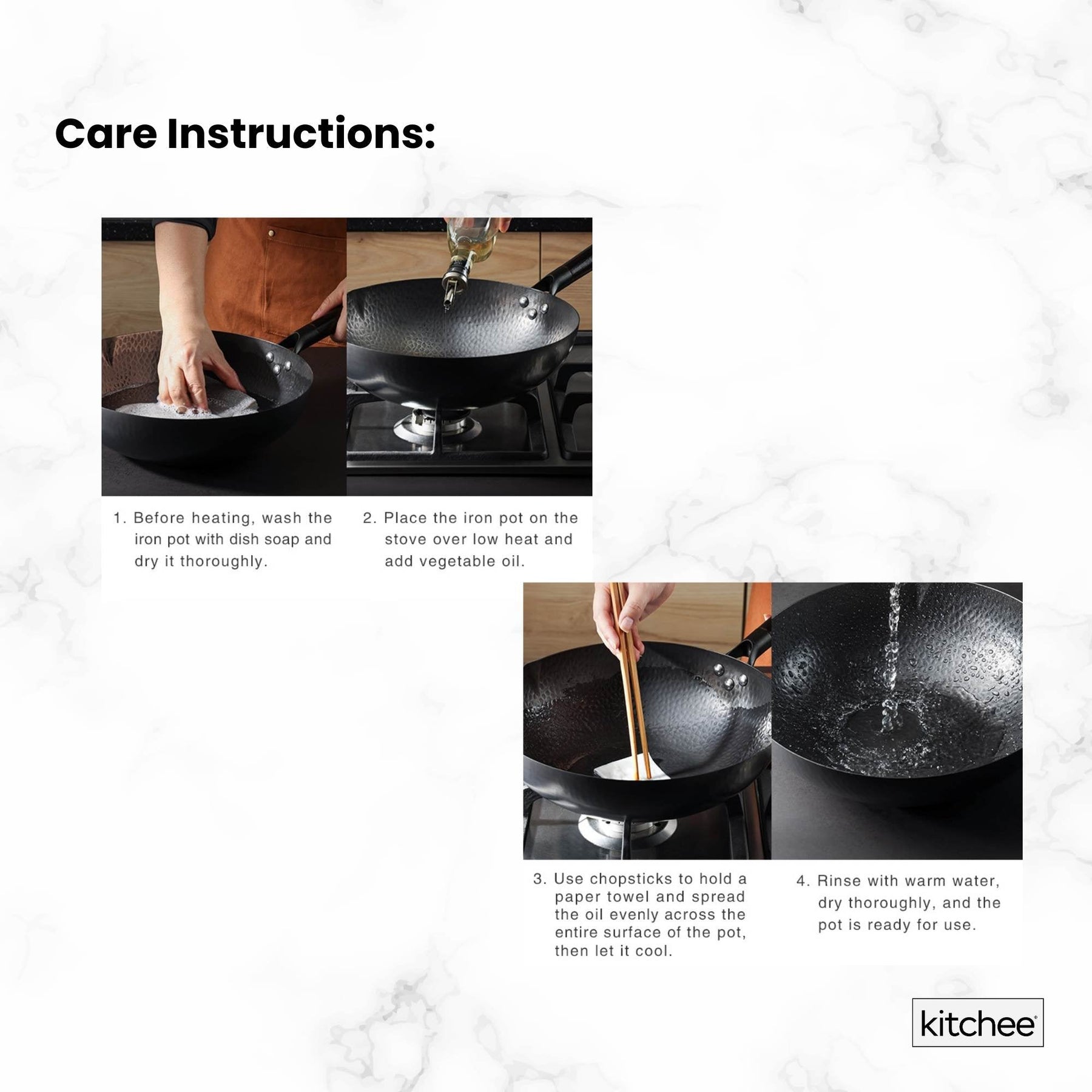 Kitchee Carbon Steel Wok Set – 32cm with Wood Lid & Spatula