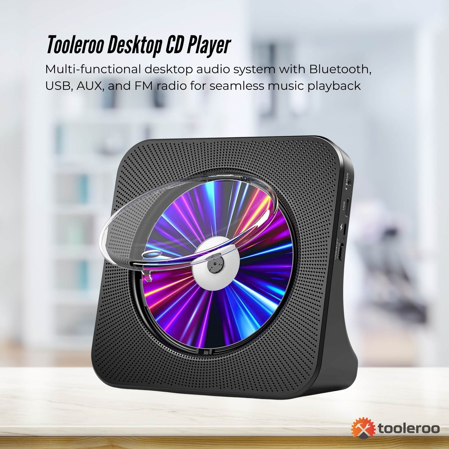 Tooleroo USB Rechargeable Bluetooth CD Player Speaker - Portable Black