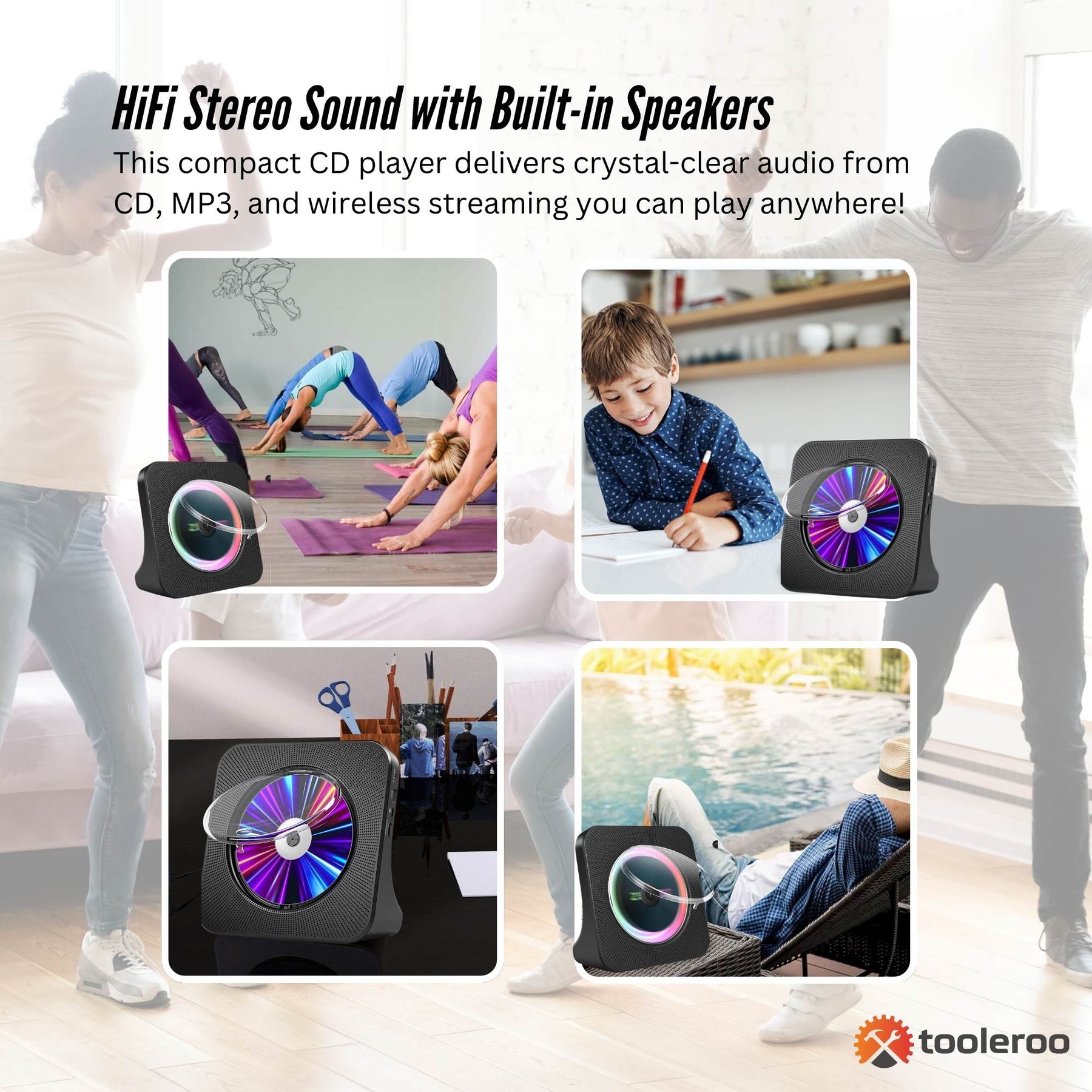 Tooleroo Bluetooth Portable Desktop CD Player Speaker - Black