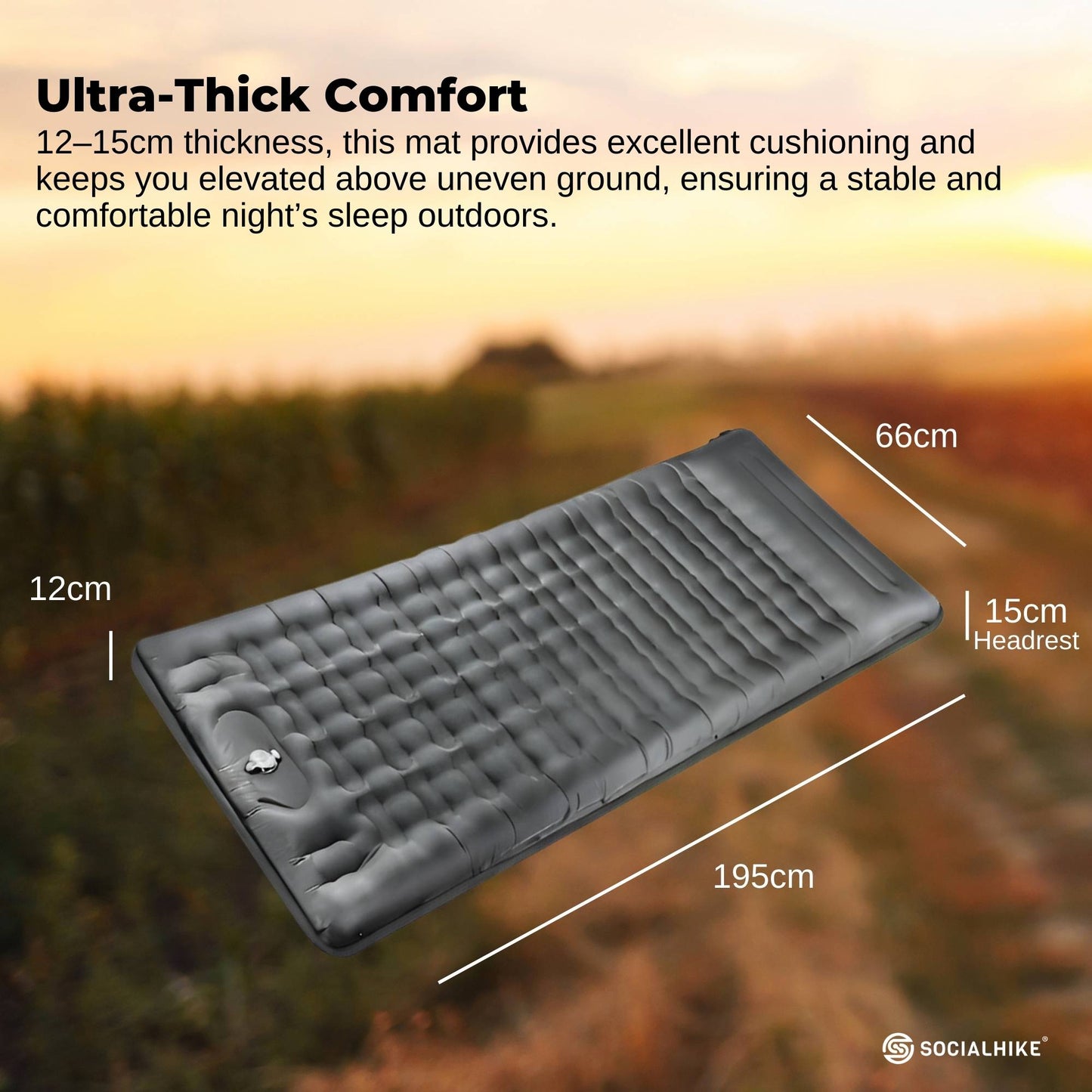 Social Hike Step-Inflating Camping Mattress - Lightweight Waterproof Grey