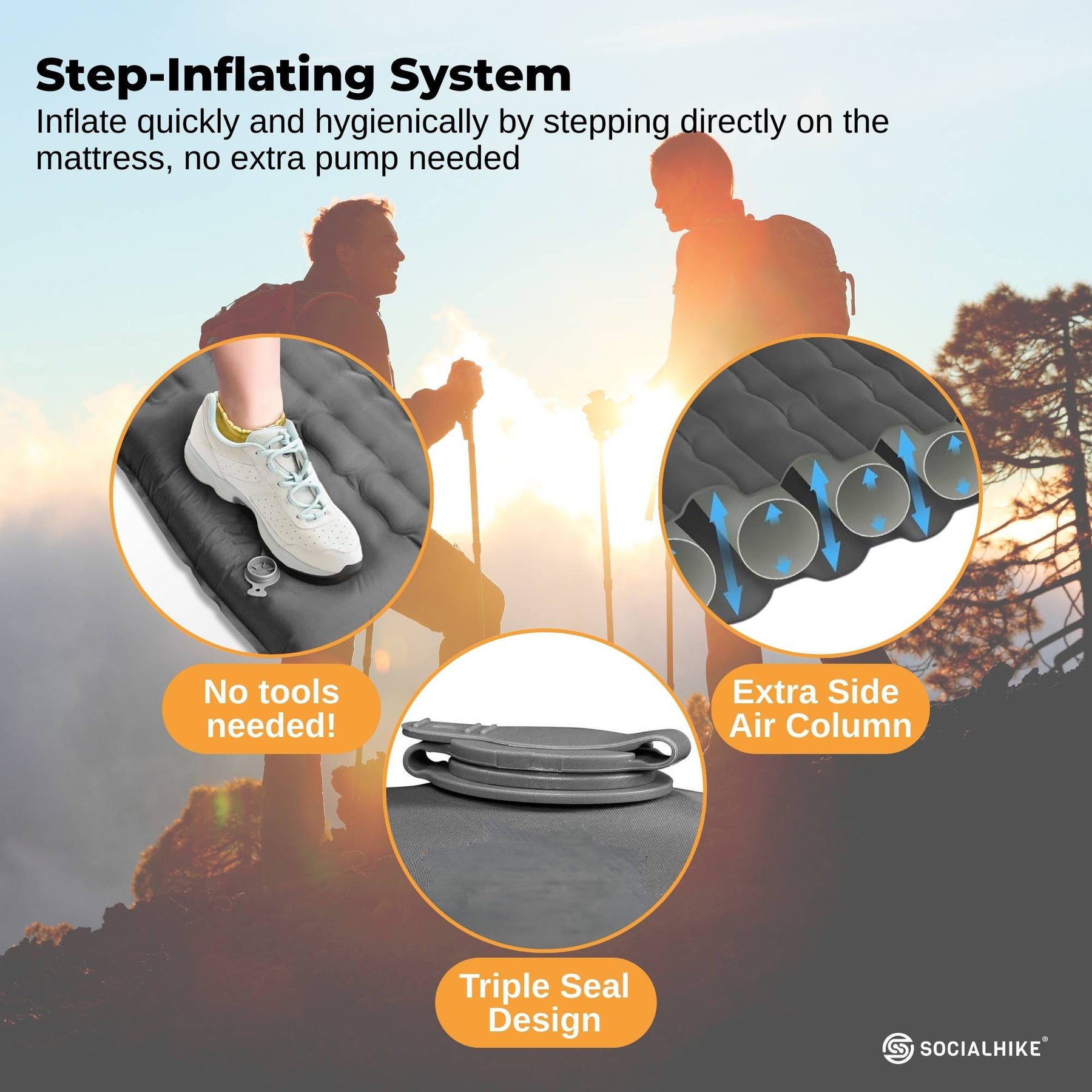 Social Hike Step-Inflating Camping Mattress - Lightweight Waterproof Grey - SuperSaverAU - view 5