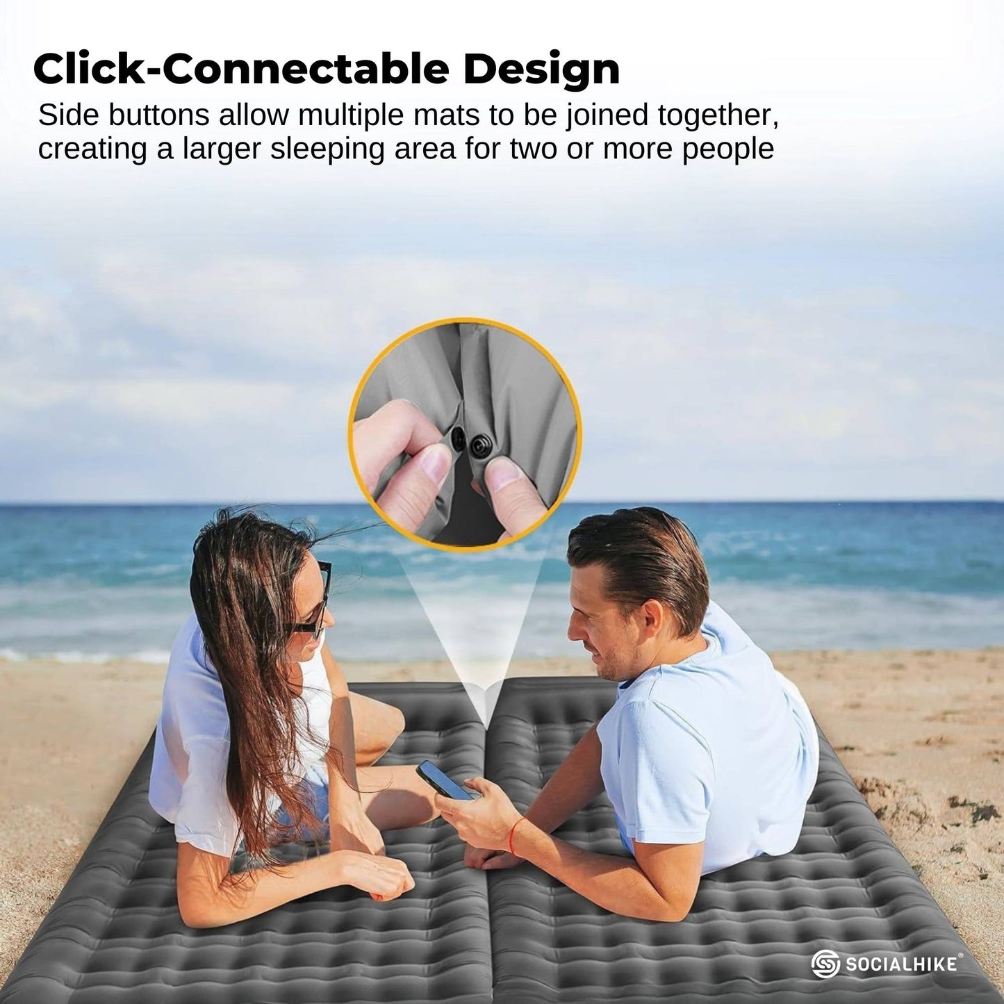 Social Hike Step-Inflating Camping Mattress - Lightweight Waterproof Grey