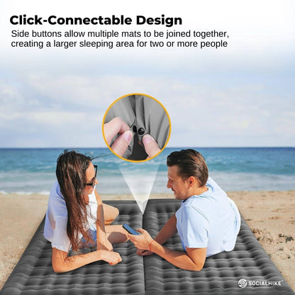 Social Hike Step-Inflating Camping Mattress - Lightweight Waterproof Grey