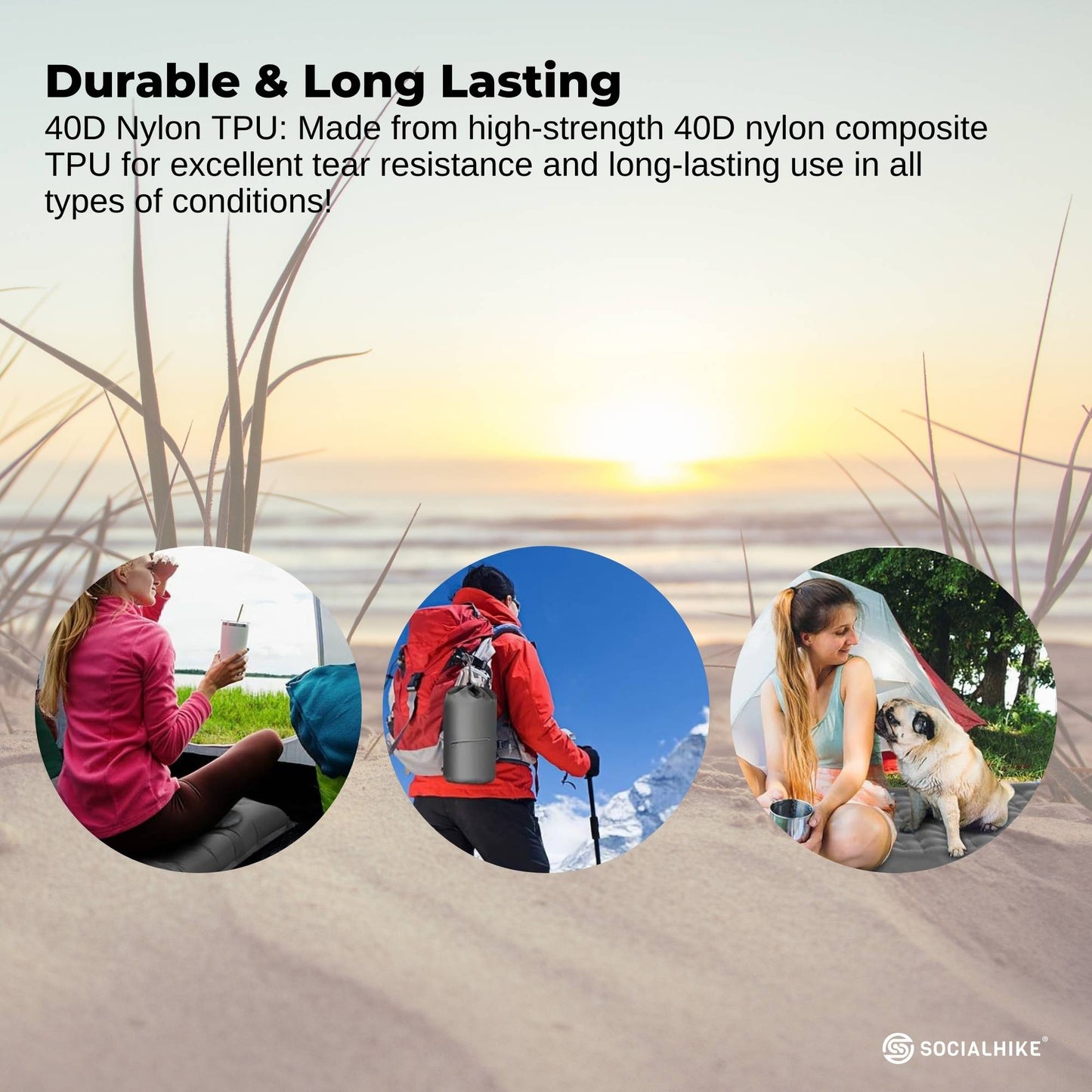 Social Hike Step-Inflating Camping Mattress - Lightweight Waterproof Grey