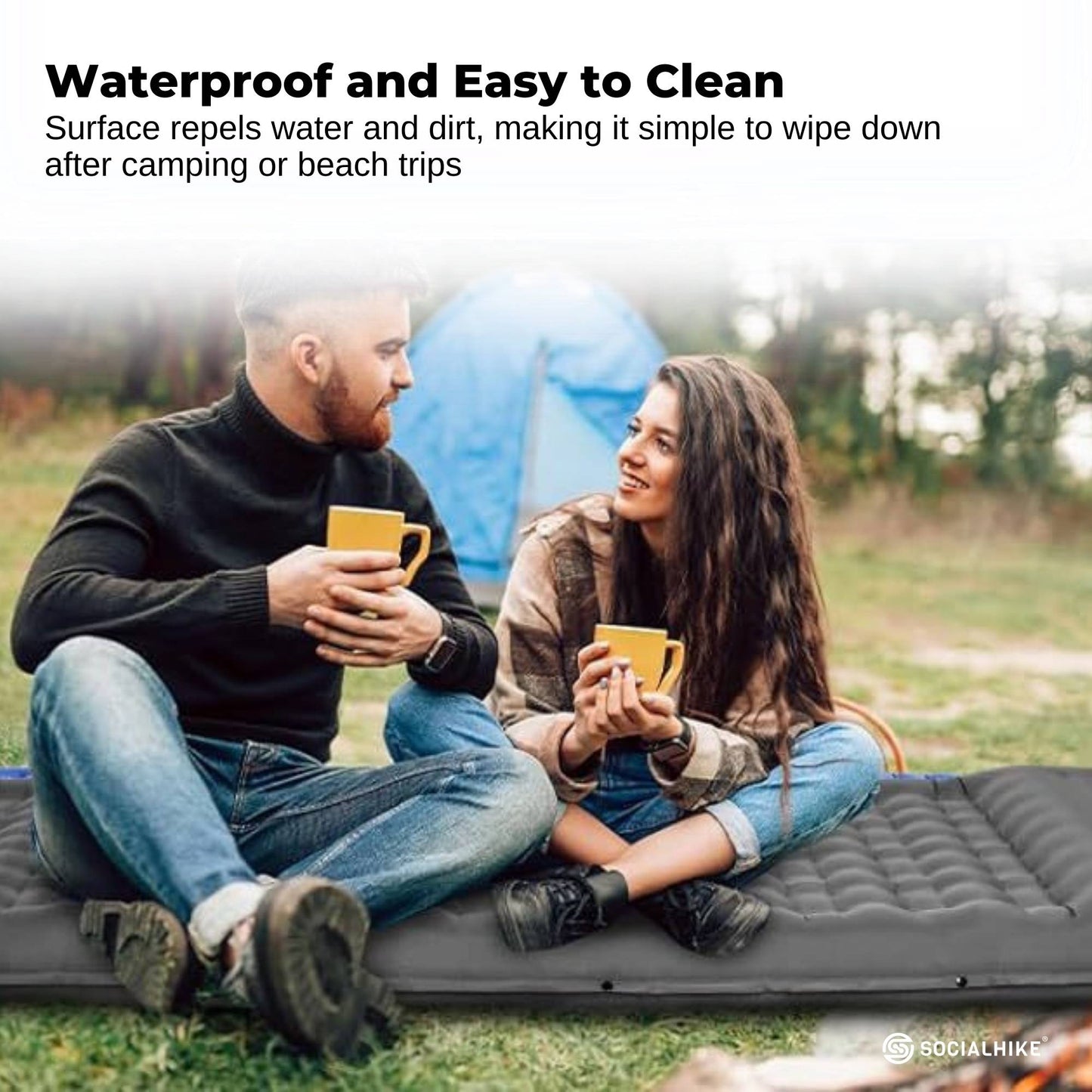 Social Hike Step-Inflating Camping Mattress - Lightweight Waterproof Grey