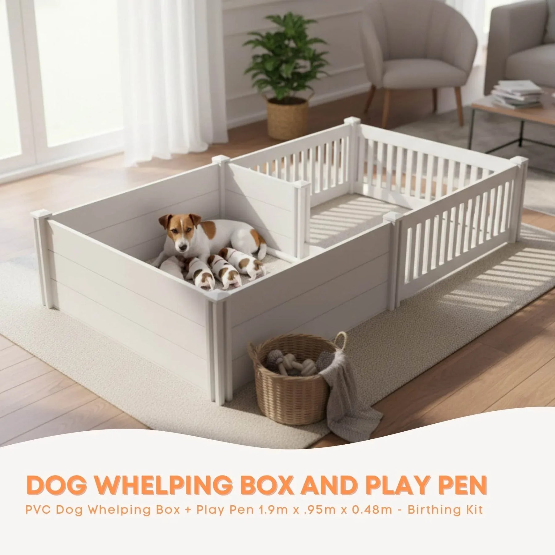 Rooster Farms PVC Dog Whelping Box & Playpen Kit - 1.9 x 0.95m
