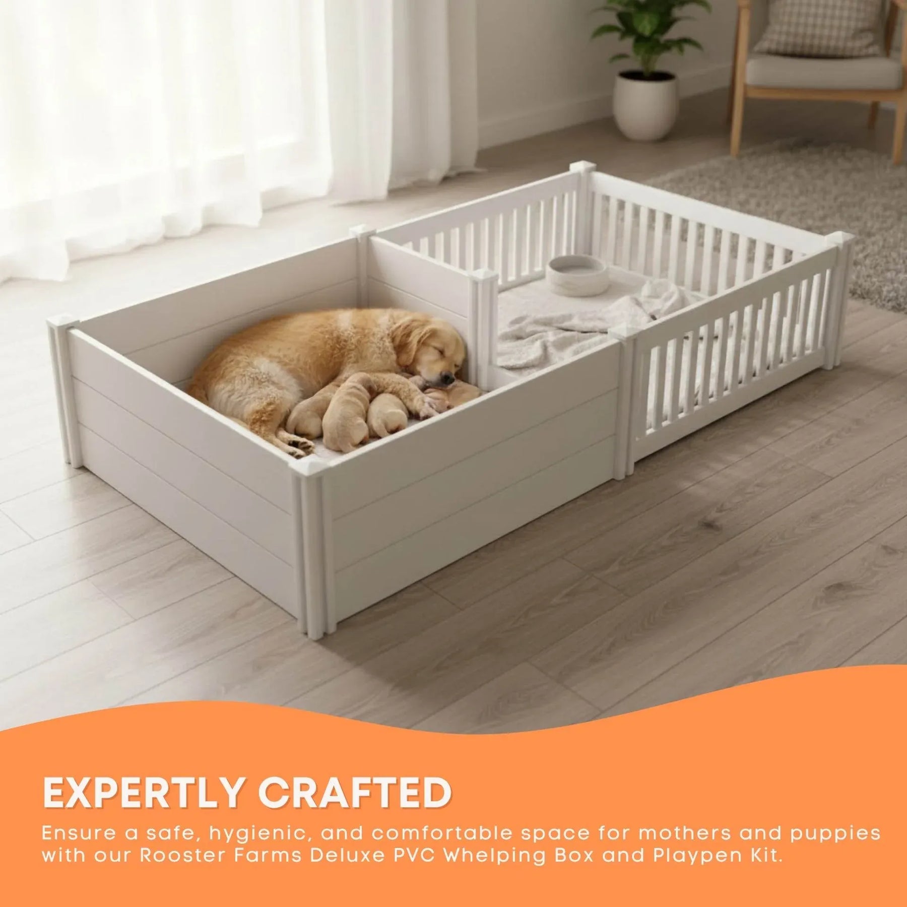 Rooster Farms PVC Dog Whelping Box & Playpen Kit - 1.9 x 0.95m