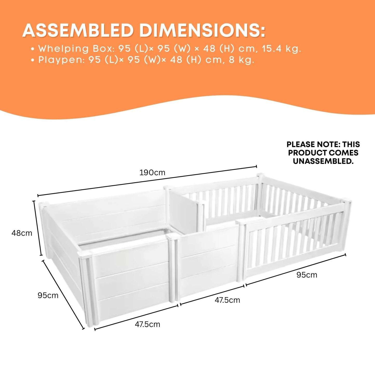 Rooster Farms Deluxe PVC Whelping Box and Playpen Kit 1.9m x 0.95m x 0.48m