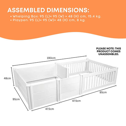 Rooster Farms Deluxe PVC Whelping Box and Playpen Kit 1.9m x 0.95m x 0.48m