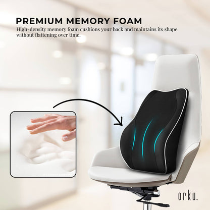 Orku Ergonomic Lumbar Cushion - Memory Foam Back Support Car Office Gaming Chair