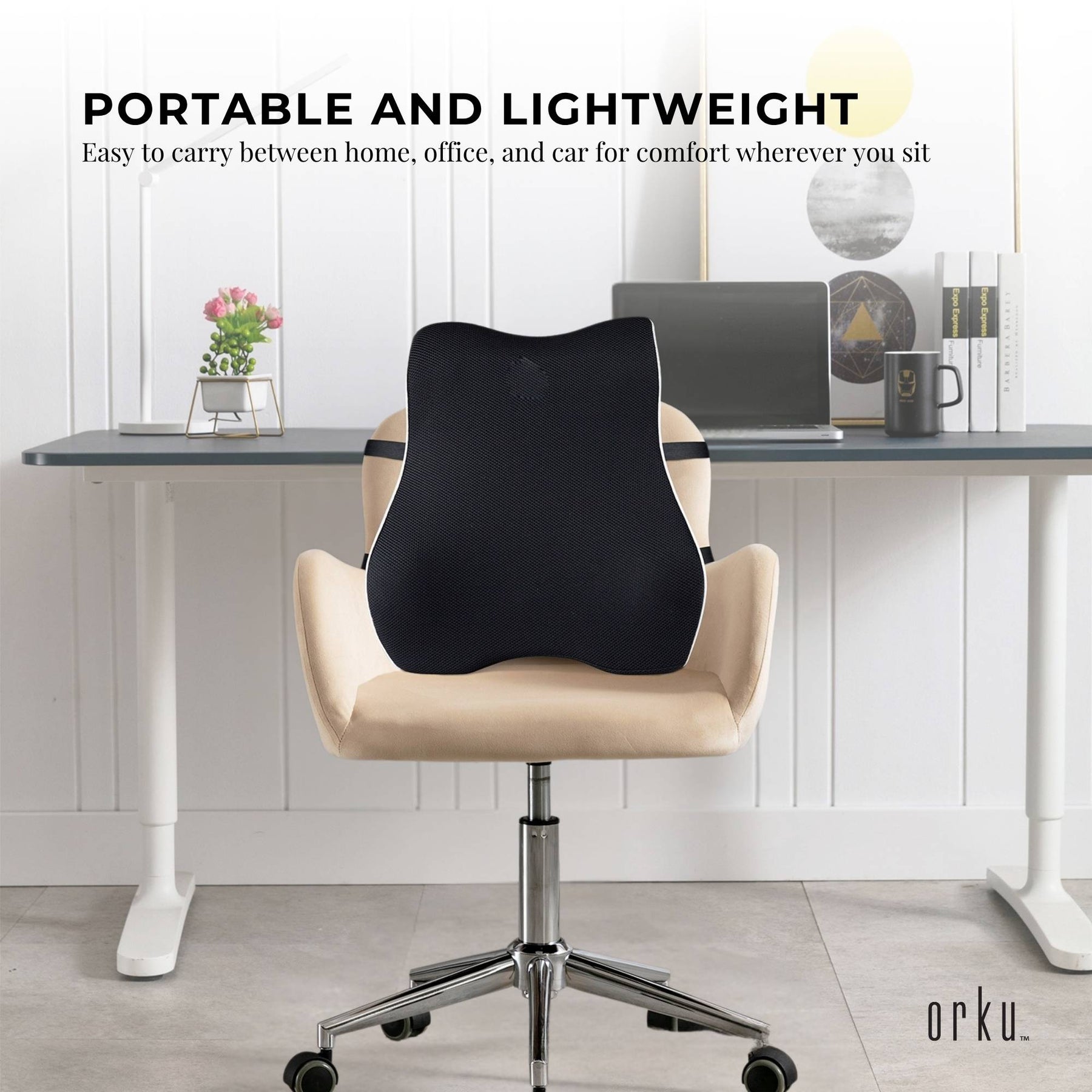 Orku Ergonomic Lumbar Support Cushion - Memory Foam, 43x40x11 cm, Portable, Washable - SuperSaverAU - view 6