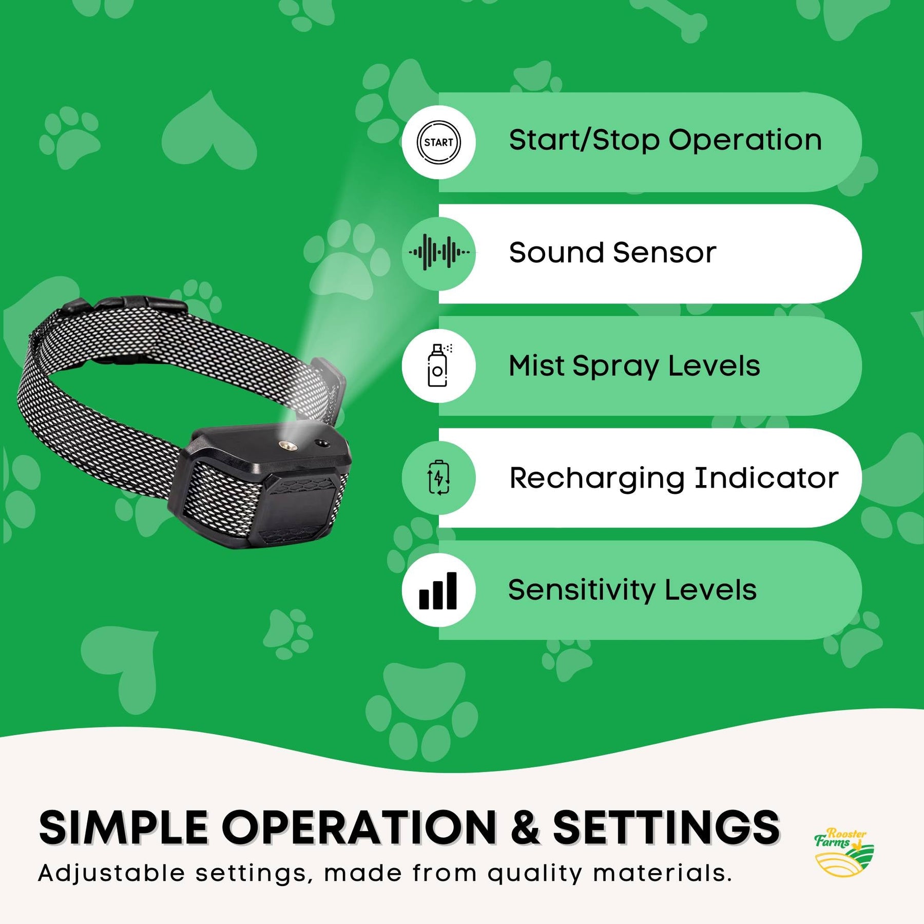 Rooster Farms Citronella Dog Bark Training Collar with Sound